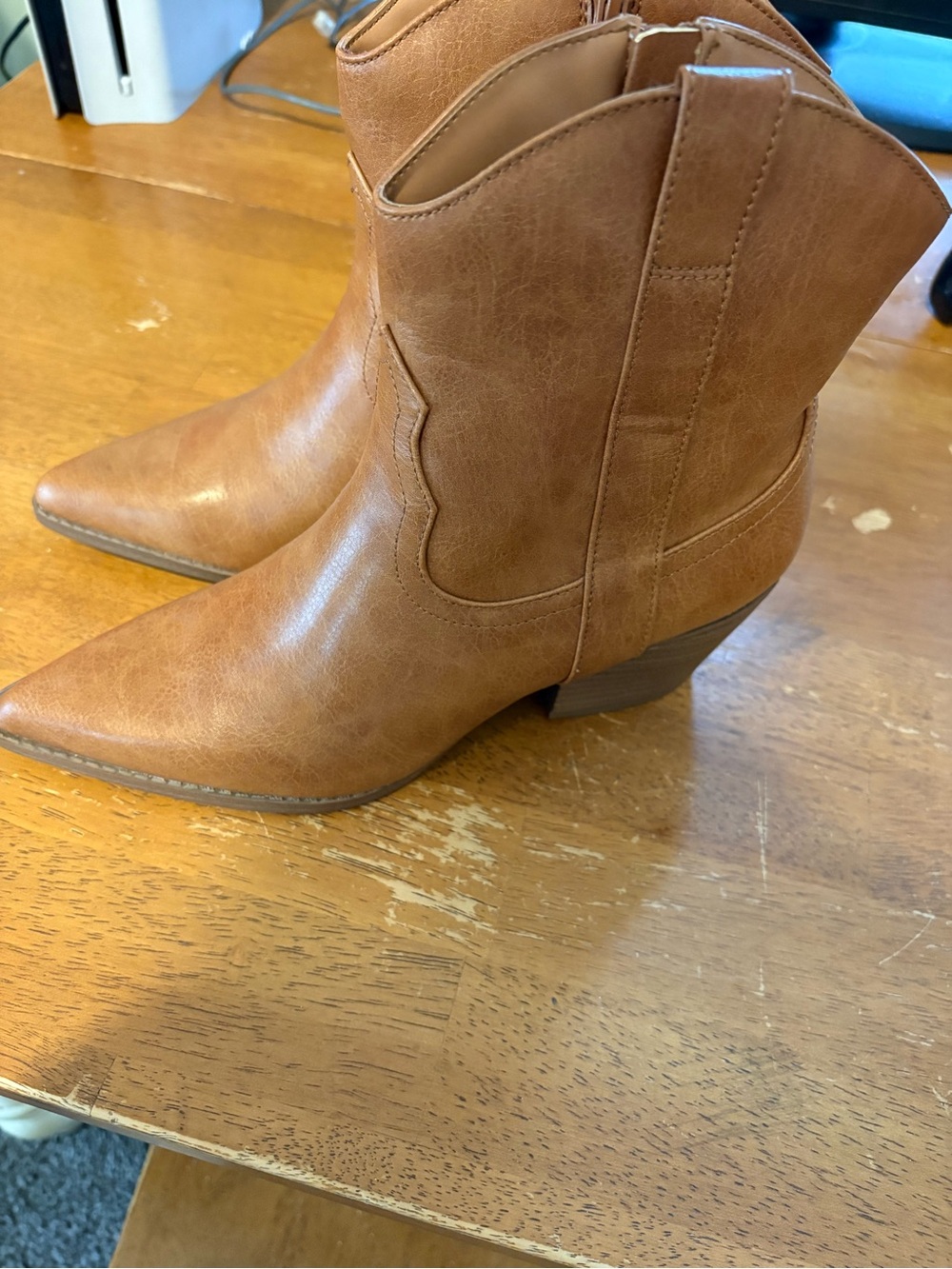Classic Tan Western Ankle Boots - Women's Pointed Toe